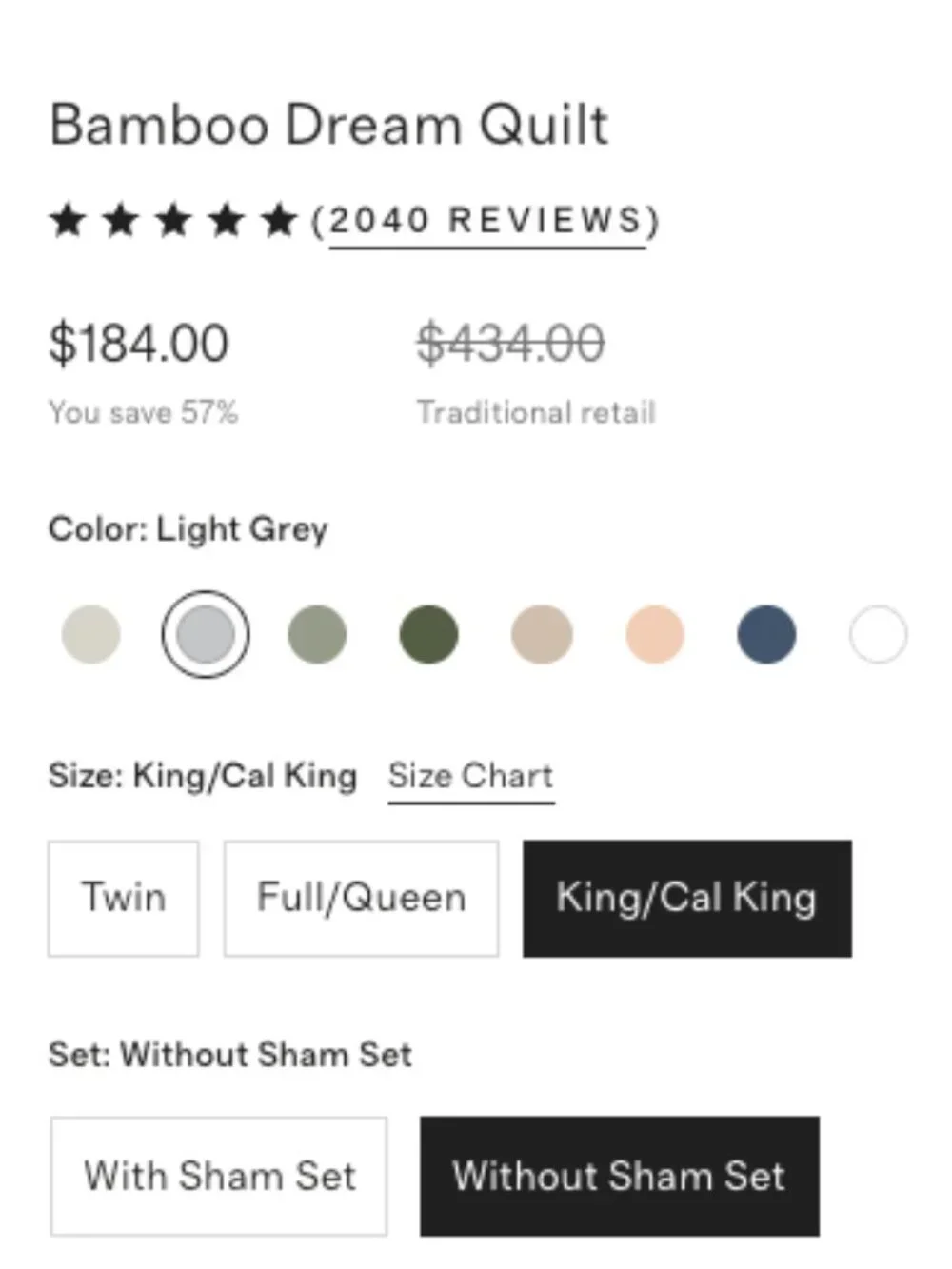 Quince Bamboo Dream Quilt – King/Cal King – Silver – Like New – No Shams